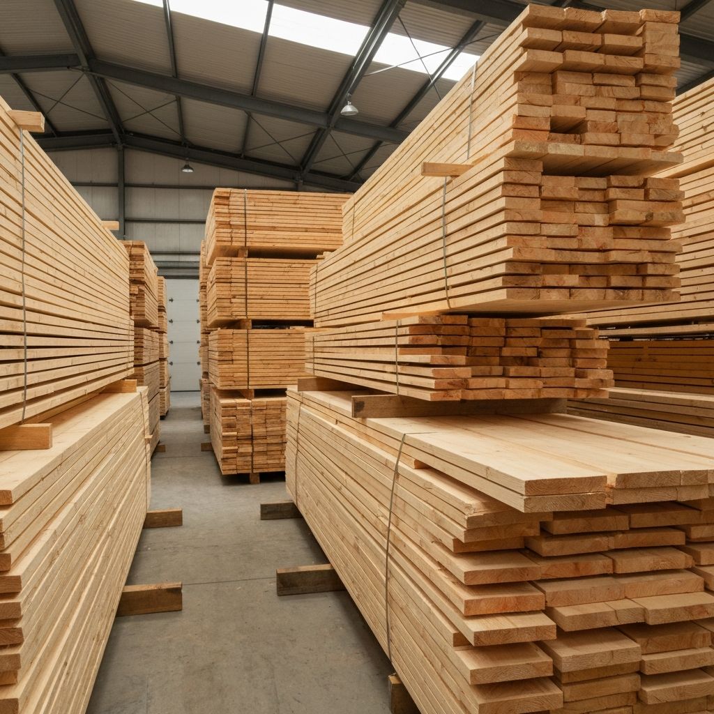 Штабель обрезной доски на складе
